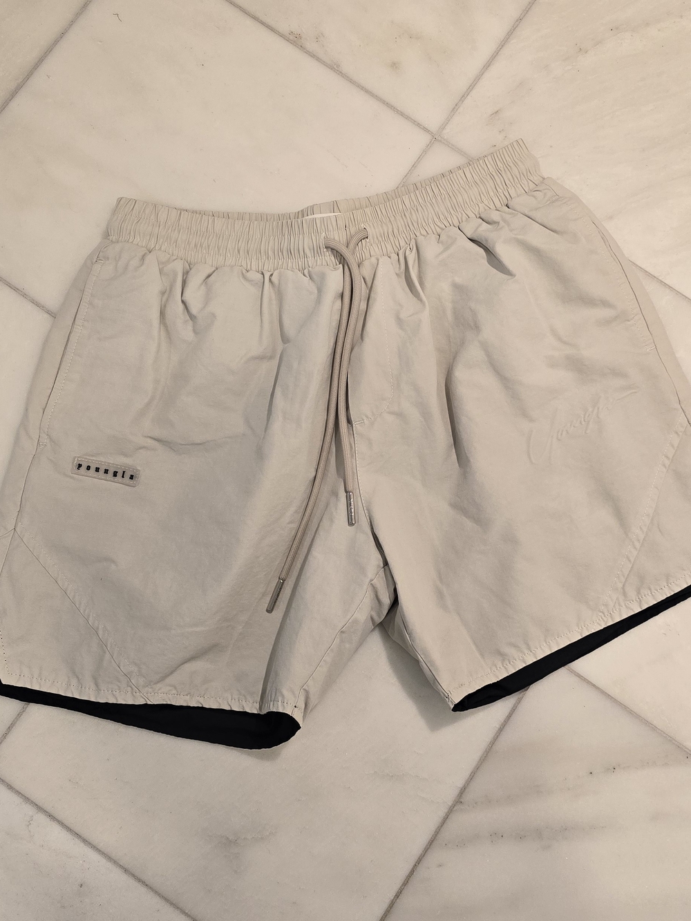 YoungLA Men's Beige Athletic Drawstring Shorts